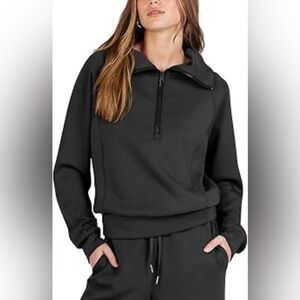 NWT UVN Black 1/4 Zip Pullover in Easy Care Polyester Spandex -Size Medium
